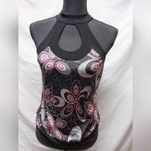 Rare Vtg Y2k Groovy Studio Y Black and Pink Fitted Cut Out Tank Top